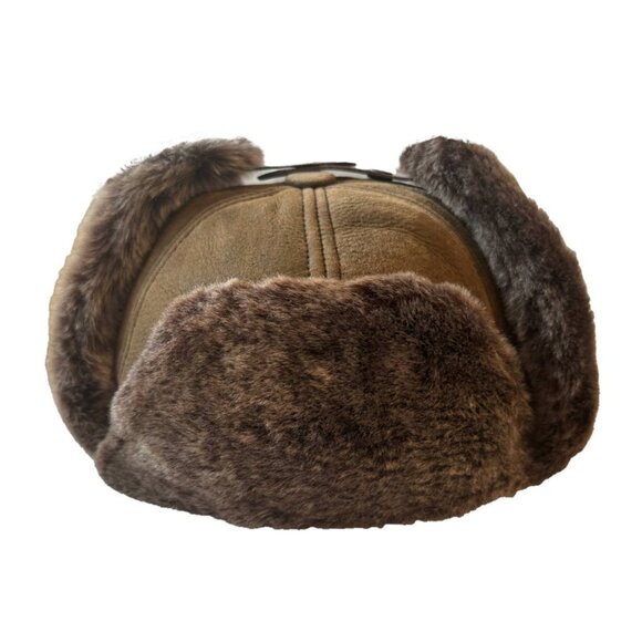 Lukkiu Other - Shearling Sheepskin Leather Trapper Hat Aviator winter hat Ushanka with ear flap